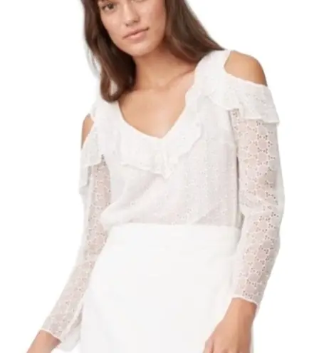 Club Monaco  womens XS white lace eyelet off shoulder silk top beach vaca lux lin