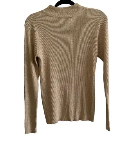 Joseph A  Silk Metallic Gold Turtleneck Pullover Sweater Fitted L - Image 1