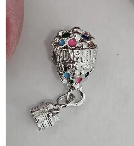Hot Air Balloon Bead Charm UP Silvertone And Enamel Silver