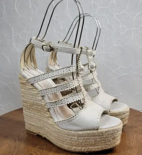 Balenciaga Womens Arena Wedge Sandals 39 US 9 White Strappy Espadrille Platform