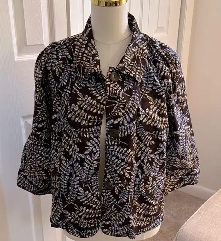 Christopher & Banks Brown Leaf Print Jacket – 3/4 Sleeve, Fall Motif, Size L