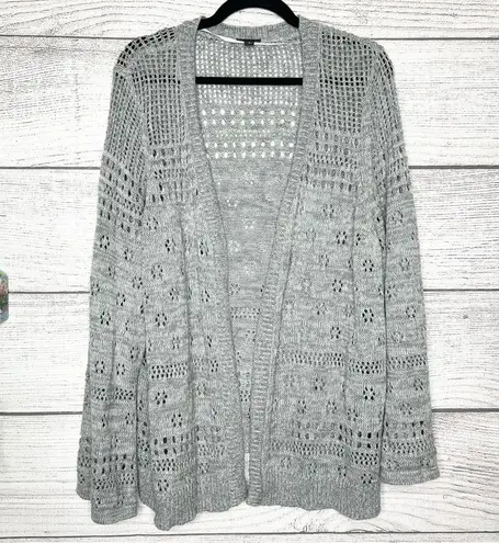 Torrid  Gray Long Sleeve Pointelle Open Knit Cardigan Sweater Size 3X 22-24