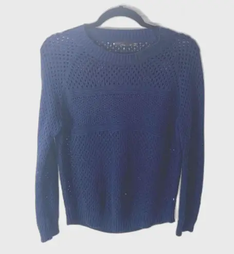 prAna Kokimo Open Knit Mesh Crewneck Sweater Women's XS Navy Blue Beachy Y2K