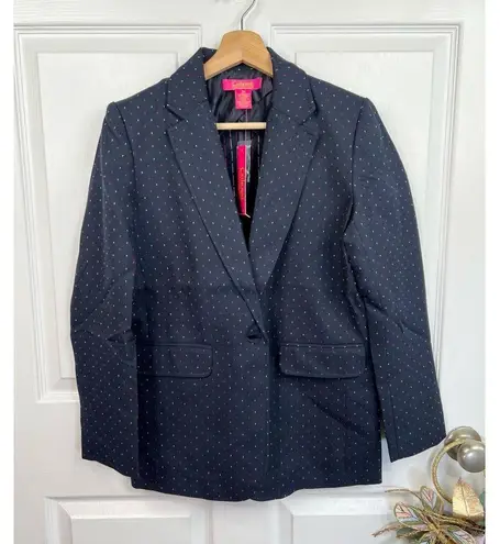 Catherine Malandrino Blue Boyfriend Blazer Sz MP Navy Stitching 3/4 Sleeve