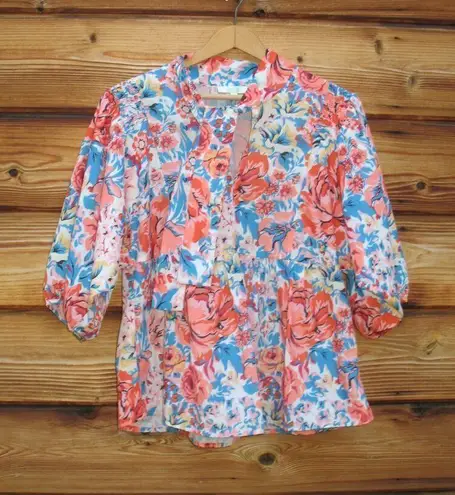 NWOT Jade Melody Tam Floral Tie Neck Top White Size M