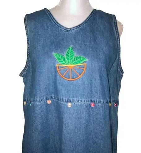 Vintage CB Casuals Maxi Jean Skirt Citrus Appliqués Size PL