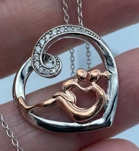 Sterling Silver Mom And Child Rose Gold CZ Necklace
