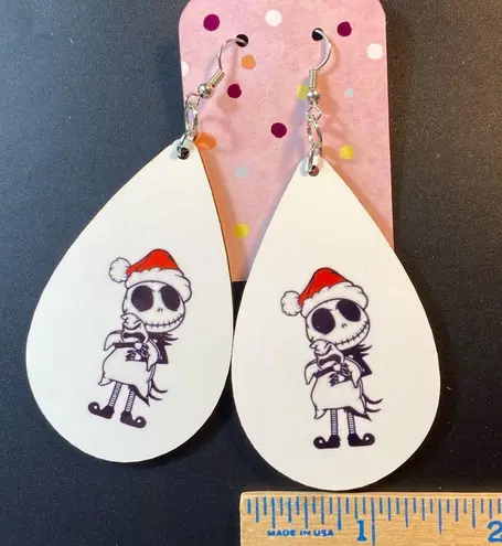 JACK Christmas Skellington Holding Oogie Boogie Large Dangle Pierced Earrings