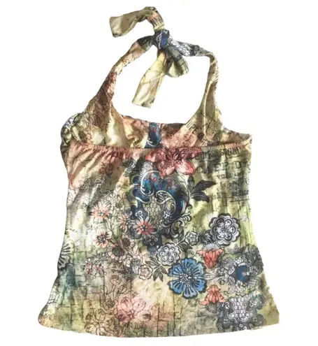 new Boho Chic ❤︎ Romantic Artsy Floral Print Draped Halter Top ❤︎ Pin Up Chic L Size L