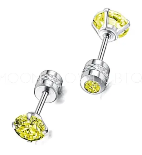 4mm Yellow CZ Double Ended Barbell Earrings – Stainless Steel Studs