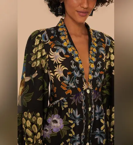 Farm Rio Black Winter Garden Mini Dress Long Sleeves, Size Medium, $248