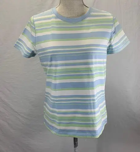 Relativity Crew Neck Striped Blue Green White Top Tee Size M NWT WITH FLAW