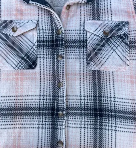 Soho Threads Plaid Flannel Sherpa Fleece Button Up Shirt Jacket