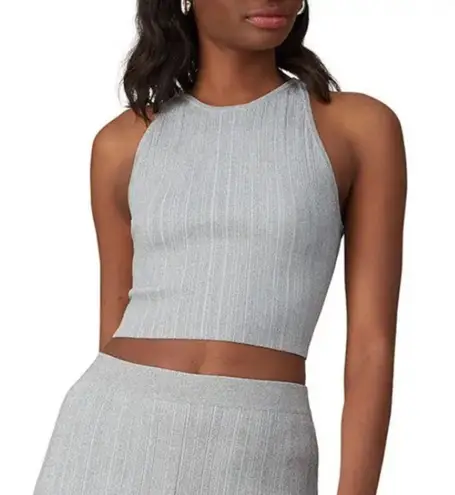 Derek Lam 10 Crosby Gray Silver Metallic Rheya Knit Crop Top