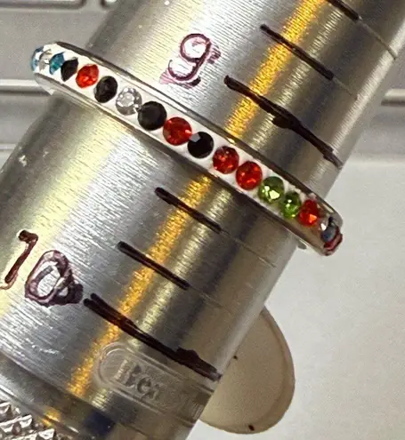 Fashion Ring Multicolor Rhinestone Infinity Band Size 9.25 Stainless Steel 19mm