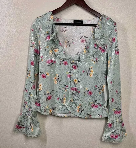 Majorelle  Fleur Ruffle Button Up Blouse in Green Whisper Size large