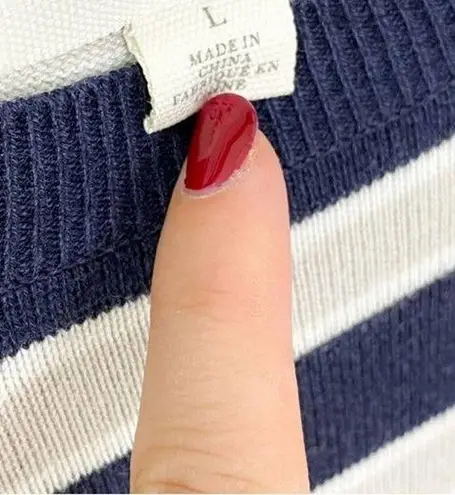 Treasure & Bond Navy Grey Stripe Crewneck Sweater - Large | Lightweight Knit