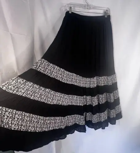 Signals Black White Tiered Stripe Aline Lined Flowy Boho Maxi Skirt Size Medium