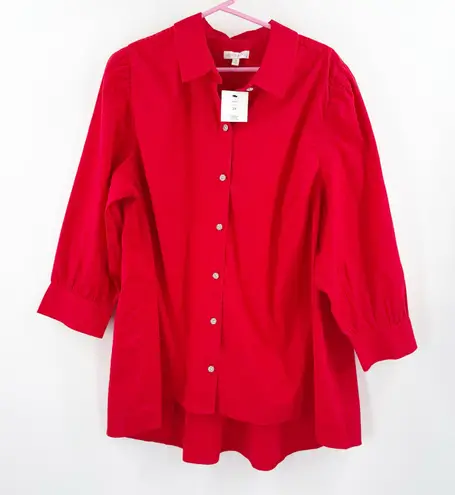 Crown & Ivy  Shirt Size 2X NWT 3/4 Sleeve Button Down Red Holiday Glitz Plus - Image 1