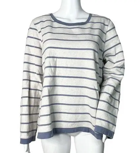 Orvis  Women's Sweatshirt Gray White Striped Brown Leather Elbow Patches Size L