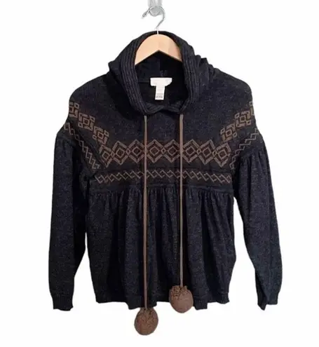 Diesel Vintage Y2K Tassel Pom Wool Hooded Babydoll Sweater Dark Gray Size Small