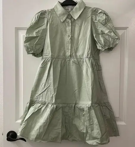 TCEC  button down poplin shirt dress with puff shoulders