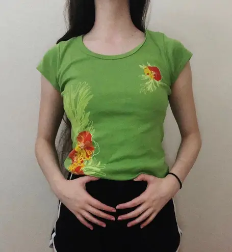 lime green Hawaiian flower shirt Size XS