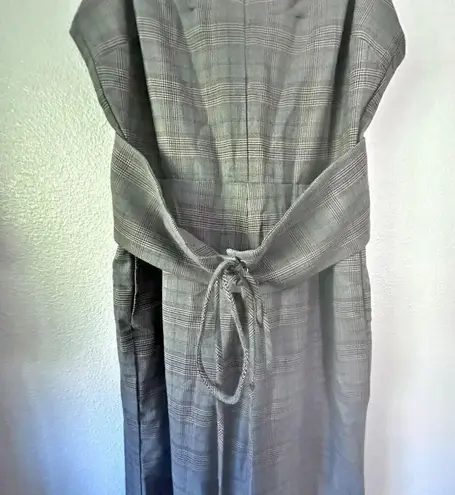 FARROW | Black White Gray Mini Plaid Wide Leg Cropped Jumpsuit Belt | Medium