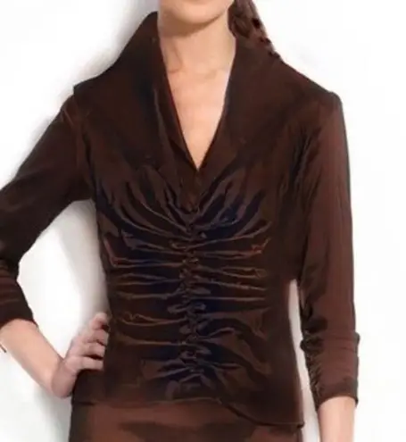 Tadashi Shoji Dark Brown Taffeta Ruched Formal Fitted Top