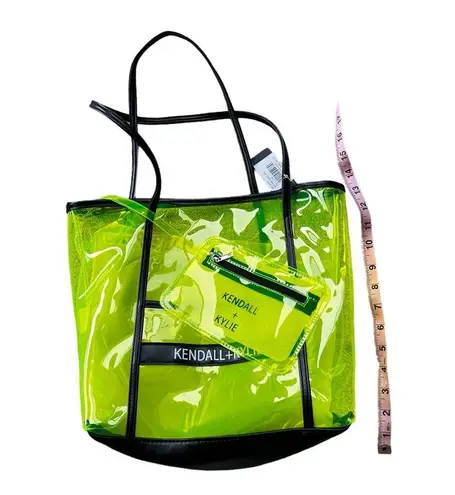 Kendall + Kylie NWT  LIME GREEN LOGO TOTE WITH REMOVABLE POUCH