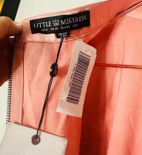 Little Mistress NWT Women's Pink Satin Ruffle Long Sleeve Zip Back Top Size US 8