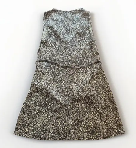 Sleeveless Silk Dress Gray Floral with Velvet Trim and Belt A Line Womens Size 6