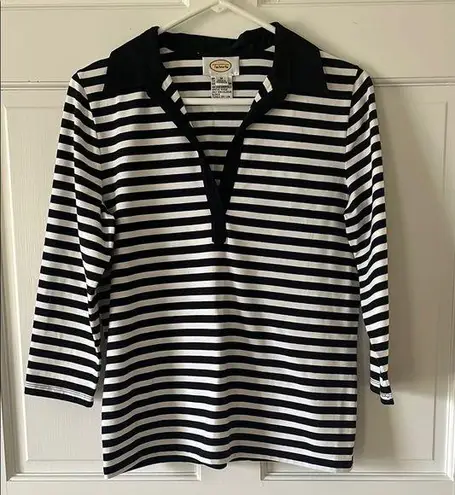 Talbots Black and White Striped Polo Top - Image 1