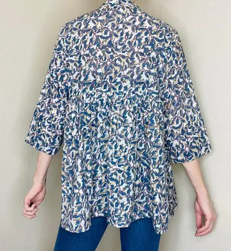 Creative Bee Blue Abstract Printed India Bohemian Open Light Cardigan