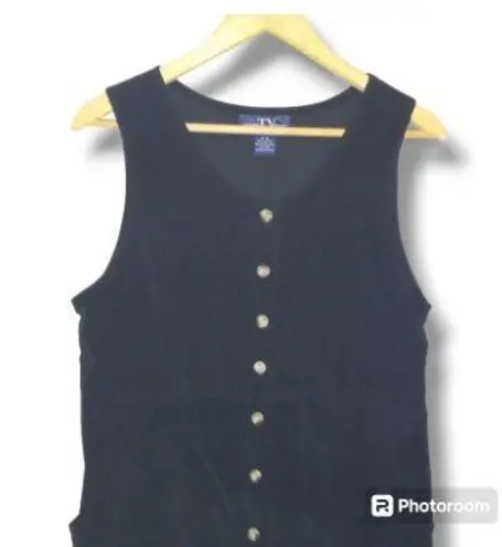 Vtg Original TY Wear Corduroy Overall Dress-Petite Medium-Navy-Pockets-Modest