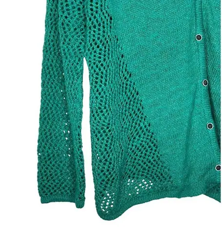 Lucky Brand  Women's Sweater Cardigan Button Crochet Long Sleeve Green Sz. Medium