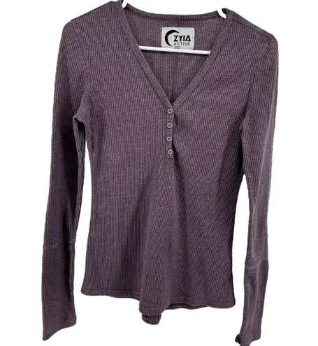 Zyia Active Dont Wake Me Thermal Henley Pajama Top Waffle Knit Purple Small