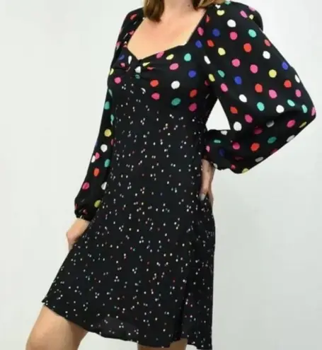 RIXO Target Black Colorful Polkadot Puff Sleeve Long Sleeve Mini Dress Women's 2