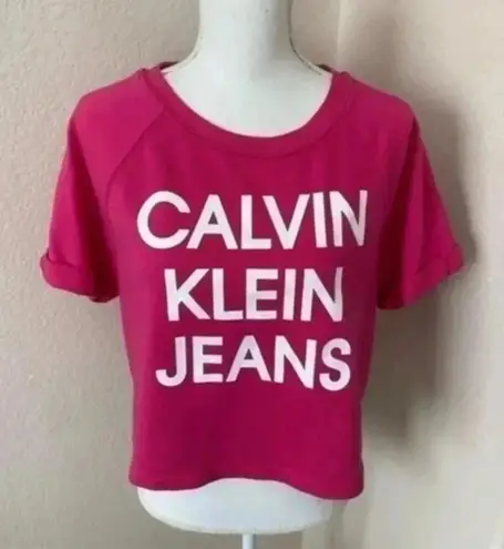 Calvin Klein Jeans White logo cropped sweatshirt womens size Lg