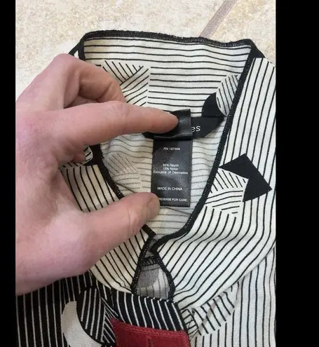 Ali Miles Womens M Tunic Blouse Top Geometric Lagenlook Black Size M