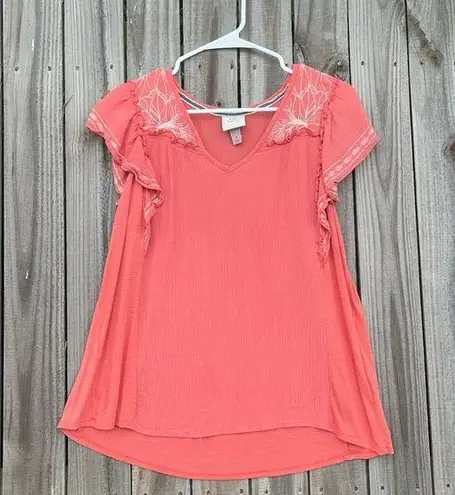 Summer top ruffles embroidered vneck lightweight boho Knox Rose small target top Pink