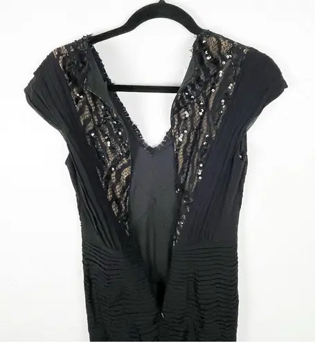 Tadashi Collection 100% Silk Black Sequin Long Formal Cocktail Evening Dress 2