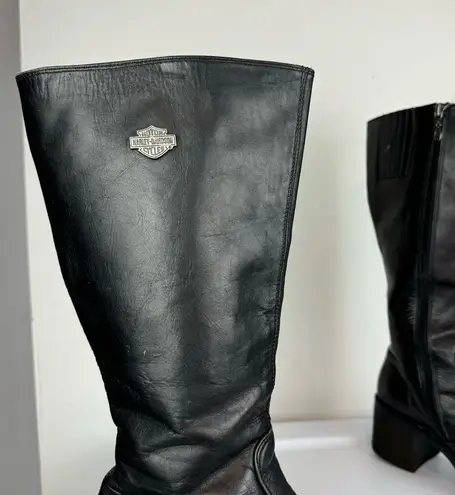 Vtg Y2K Harley Davidson Black Leather Tall Pavement Boots Sz 7.5 Chunky Moto