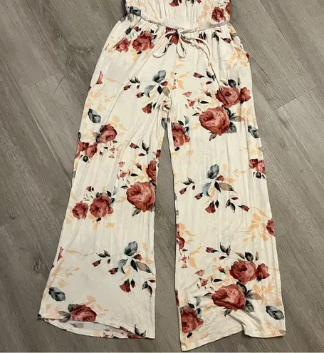 Filly Flair White & Red Floral Sleeveless Pant Jumpsuit Size Medium