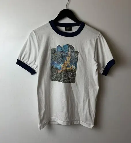 Star Wars Vintage  Movie Tee T Shirt White Blue Small S Ringer Single Stitch Logo