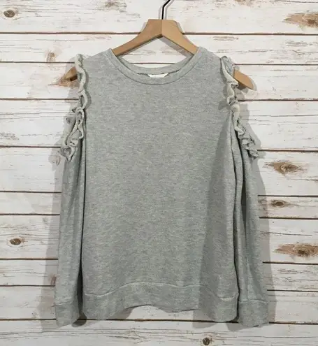 Caslon Ruffle Trim Cold Shoulder Sweatshirt - Gray - Small
