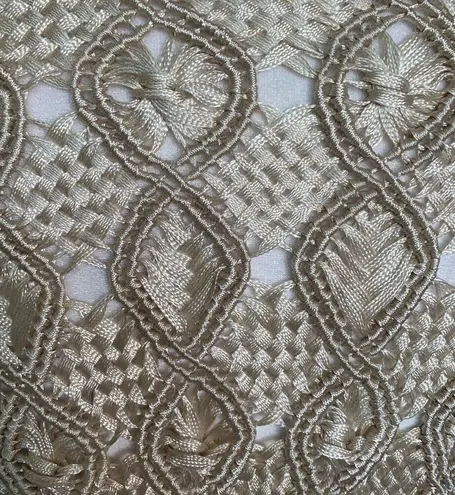 Vintage Inca Boutique Top Tan Open Weave Sheer Vneck Short Sleeve Art To Wear