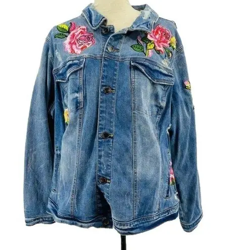 Lane Bryant  Jean Jacket FastLane Rose Floral Embroidered Denim Plus Size 24