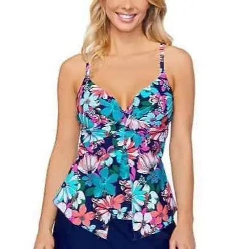 Island Escape Sail Away Gemini Underwire Tankini Top Size 6 Multicolor Blue