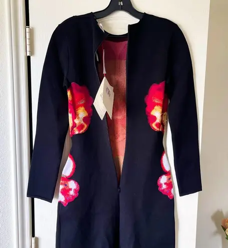 Alexander McQueen Orchid Jacquard Midi Dress Cutouts Medium Black Red Yellow NWT